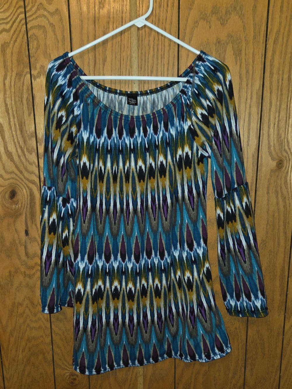 WinWin Teal Multi-Color Patterned Bell Sleeve Tunic